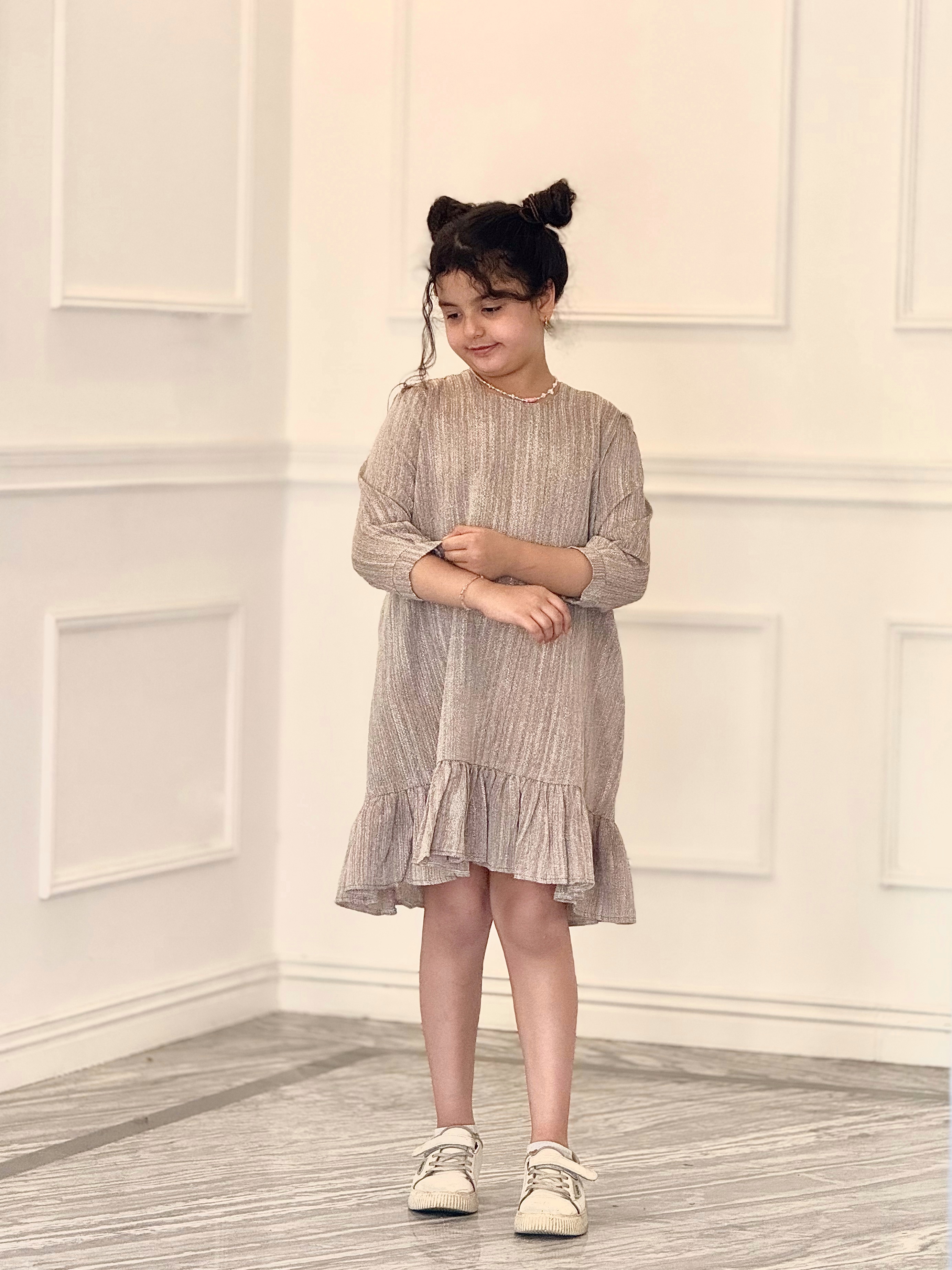 پیراهن نسکافه ای پاچین دار