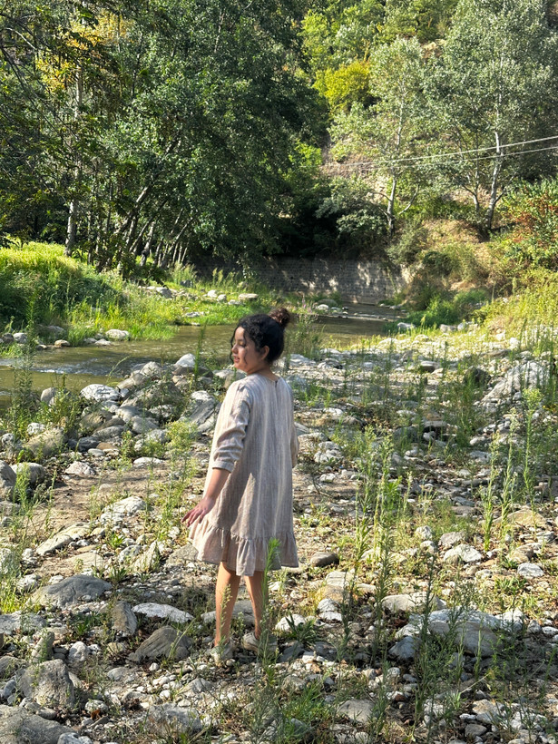 پیراهن نسکافه ای پاچین دار